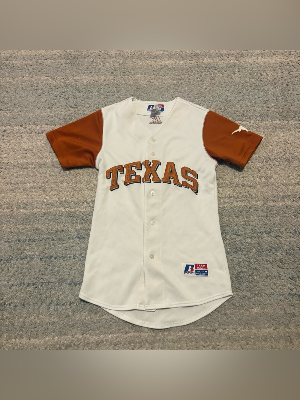 Russell Athletic Texas Longhorns Youth M Baseball Jersey Button Down NCAA White